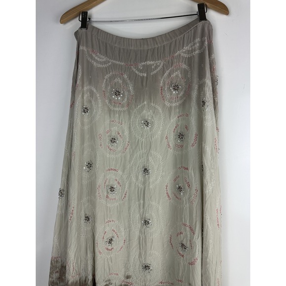 Jane Seymour Silk Skirt Size 12 MS Gypsy Boho Ethereal Beaded Sequin Maxi Ombre - Picture 3 of 15